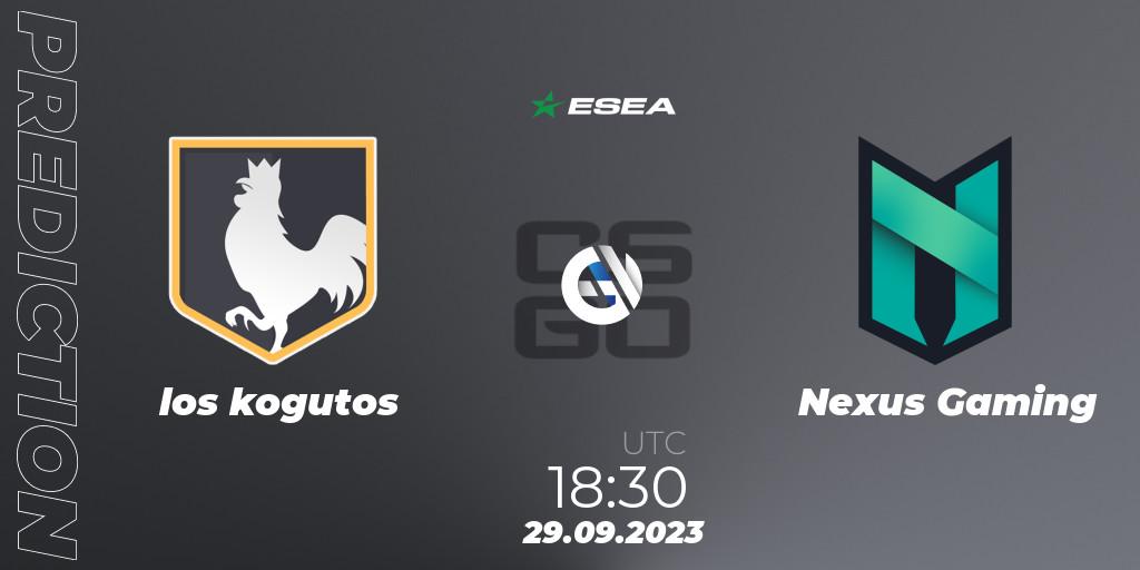 los kogutos vs Nexus Gaming: Match Prediction. 29.09.2023 at 11:00, Counter-Strike (CS2), ESEA Advanced Season 46 Europe