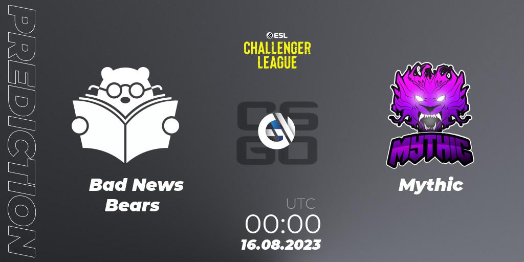 Bad News Bears vs Mythic: Match Prediction. 16.08.2023 at 00:10, Counter-Strike (CS2), ESL Challenger League Season 46: North America
