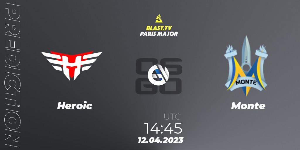 Heroic vs Monte: Match Prediction. 12.04.2023 at 13:00, Counter-Strike (CS2), BLAST.tv Paris Major 2023 Europe RMR B