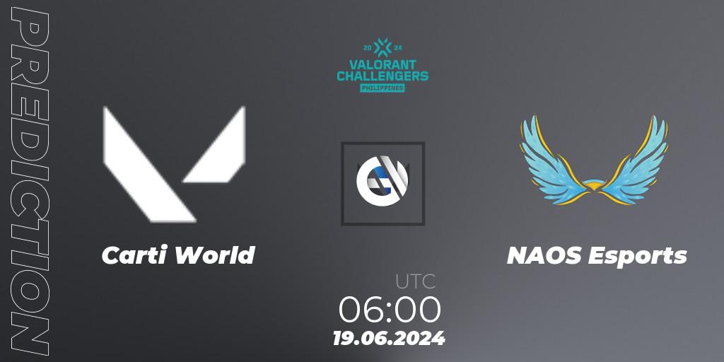 Carti World vs NAOS Esports: Match Prediction. 19.06.2024 at 06:00, VALORANT, VALORANT Challengers 2024 Philippines: Split 2