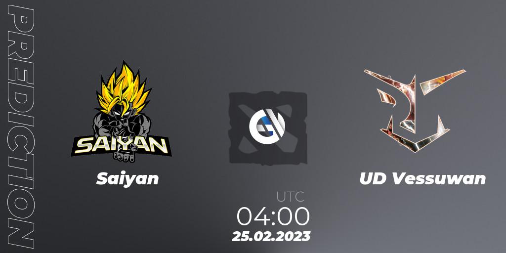 Saiyan vs UD Vessuwan: Match Prediction. 25.02.2023 at 04:37, Dota 2, GGWP Dragon Series 1