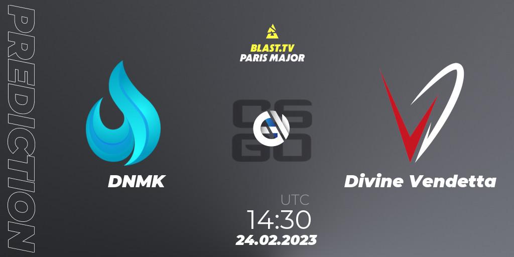 DNMK vs Divine Vendetta: Match Prediction. 24.02.23, CS2 (CS:GO), BLAST.tv Paris Major 2023 Middle East RMR Closed Qualifier