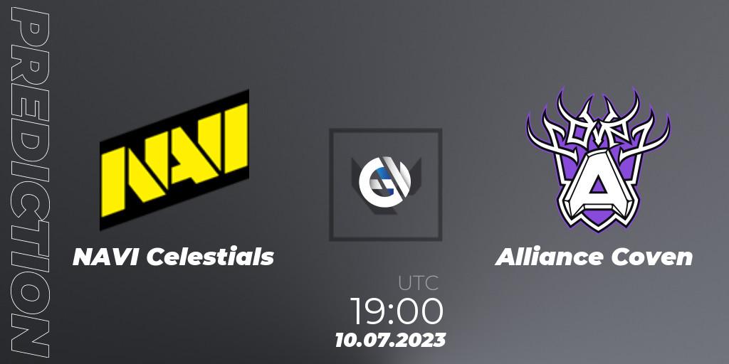 NAVI Celestials vs Alliance Coven: Match Prediction. 10.07.2023 at 19:10, VALORANT, VCT 2023: Game Changers EMEA Series 2 - Group Stage