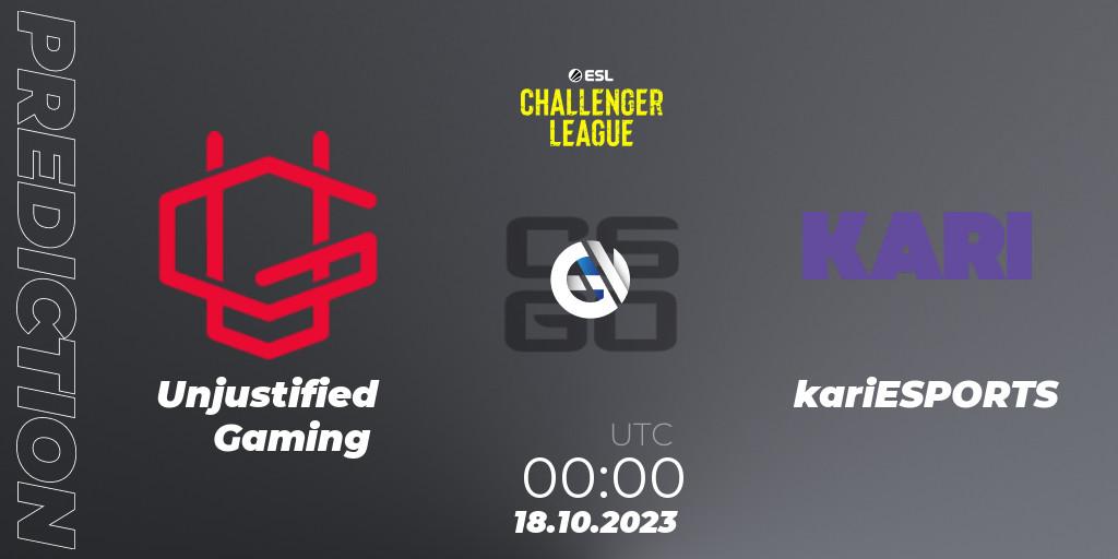 Unjustified Gaming vs kariESPORTS: Match Prediction. 08.11.23, CS2 (CS:GO), ESL Challenger League Season 46: North America