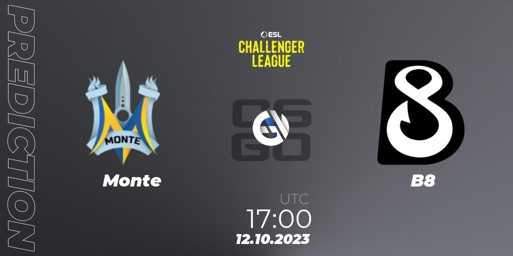 Monte vs B8: Match Prediction. 26.10.2023 at 09:00, Counter-Strike (CS2), ESL Challenger League Season 46: Europe