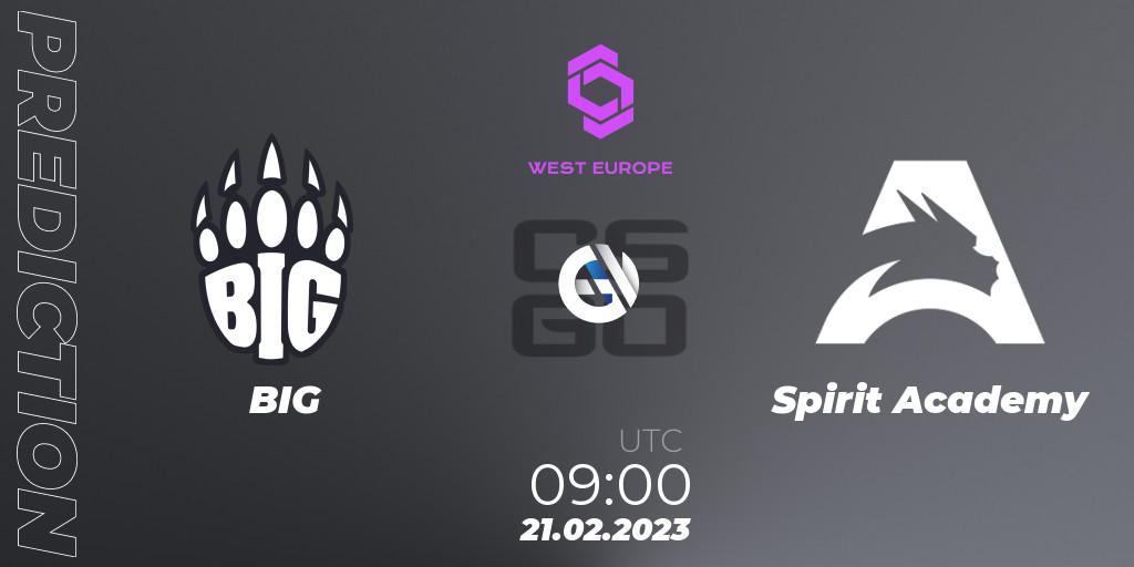 BIG vs Spirit Academy: Match Prediction. 21.02.2023 at 09:00, Counter-Strike (CS2), CCT West Europe Series #1