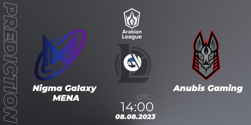 Nigma Galaxy MENA vs Anubis Gaming: Match Prediction. 08.08.2023 at 15:50, LoL, Arabian League Summer 2023 - Playoffs
