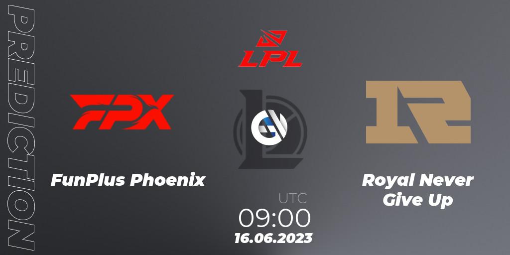 FunPlus Phoenix vs Royal Never Give Up: Match Prediction. 16.06.23, LoL, LPL Summer 2023 Regular Season