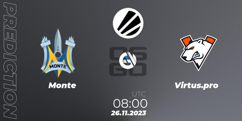 Monte vs Virtus.pro: Match Prediction. 26.11.23, CS2 (CS:GO), ESL Challenger Jonköping 2023
