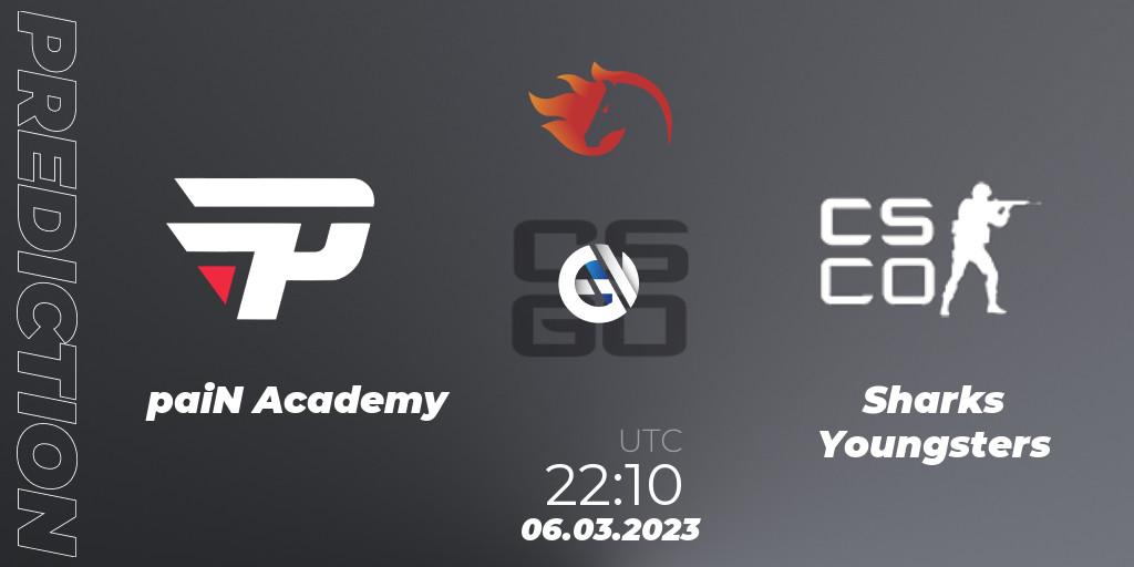 paiN Academy vs Sharks Youngsters: Match Prediction. 06.03.2023 at 22:10, Counter-Strike (CS2), FiReLEAGUE Academy 2023 Online