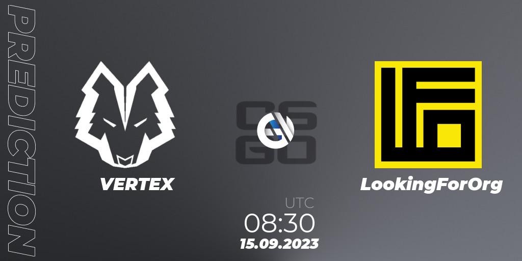 VERTEX vs LookingForOrg: Match Prediction. 15.09.2023 at 08:40, Counter-Strike (CS2), CCT Oceania Series #1