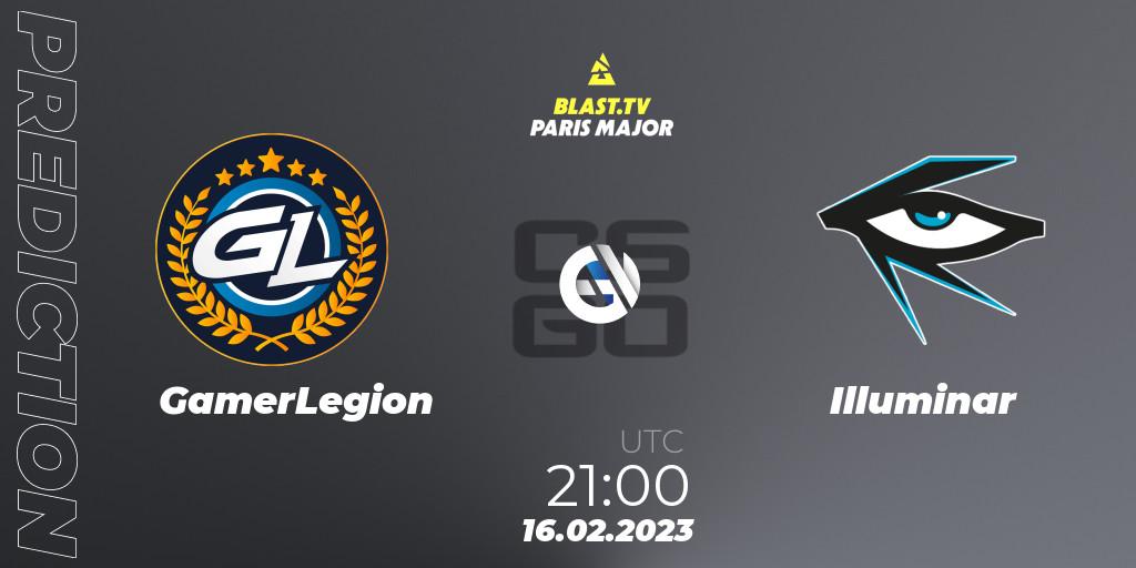 GamerLegion vs Illuminar: Match Prediction. 16.02.2023 at 21:00, Counter-Strike (CS2), BLAST.tv Paris Major 2023 Europe RMR Closed Qualifier B