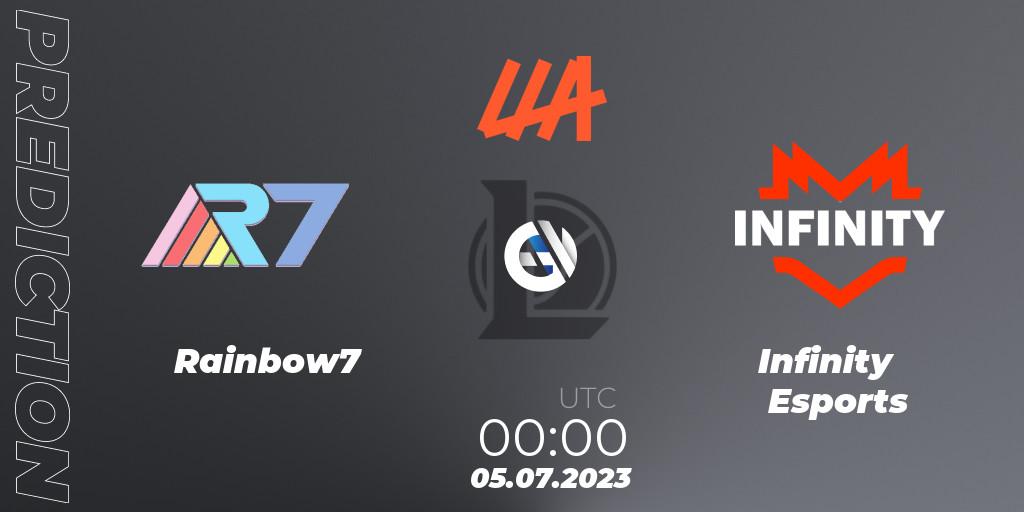 Rainbow7 vs Infinity Esports: Match Prediction. 05.07.2023 at 00:00, LoL, LLA Closing 2023 - Group Stage
