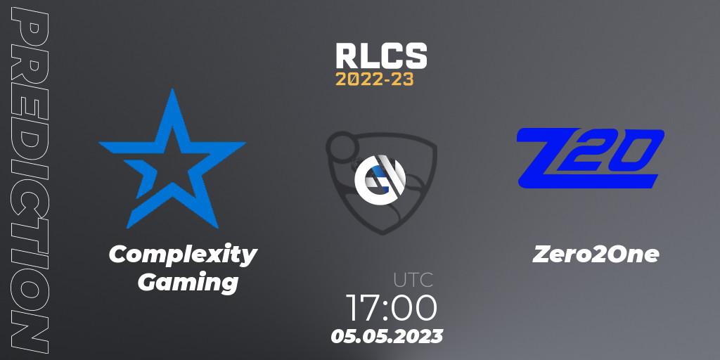 Complexity Gaming vs Zero2One: Match Prediction. 05.05.2023 at 17:00, Rocket League, RLCS 2022-23 - Spring: North America Regional 1 - Spring Open - Playoffs 