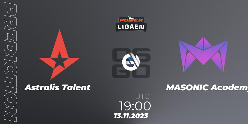 Astralis Talent vs MASONIC Academy: Match Prediction. 13.11.2023 at 19:00, Counter-Strike (CS2), Dust2.dk Ligaen Season 24: Regular Season