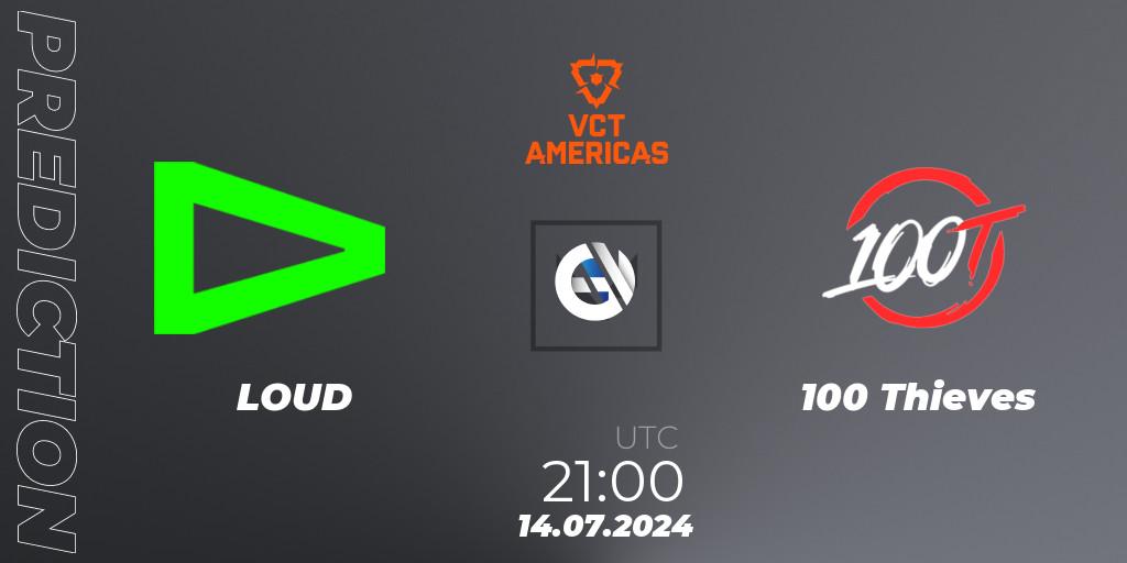 LOUD vs 100 Thieves: Match Prediction. 14.07.2024 at 21:00, VALORANT, VALORANT Champions Tour 2024: Americas League - Stage 2 - Group Stage