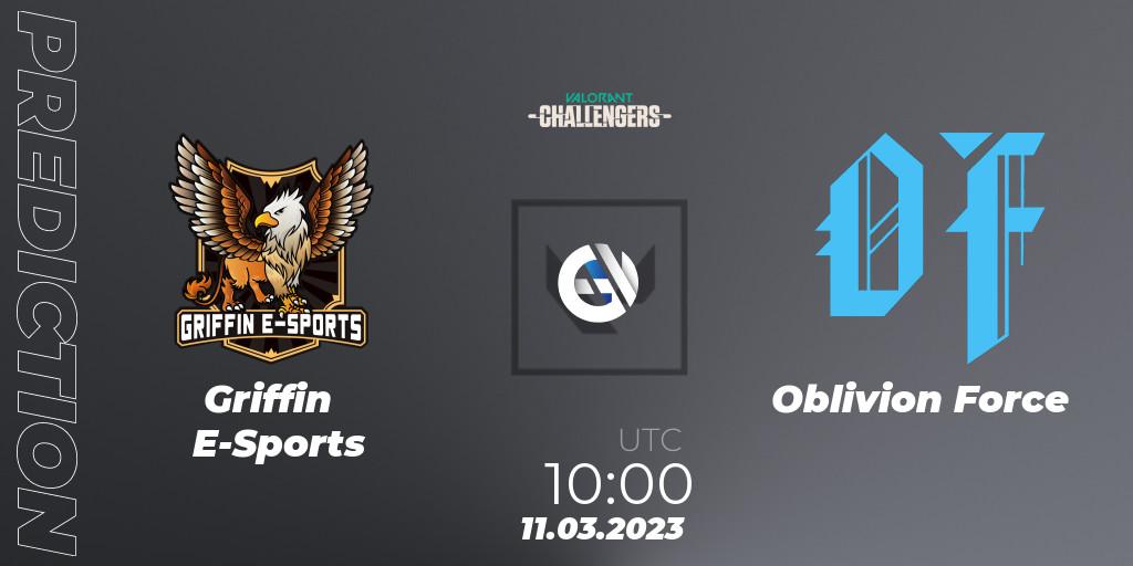 Griffin E-Sports vs Oblivion Force: Match Prediction. 11.03.2023 at 10:00, VALORANT, VALORANT Challengers 2023: Hong Kong and Taiwan Split 1