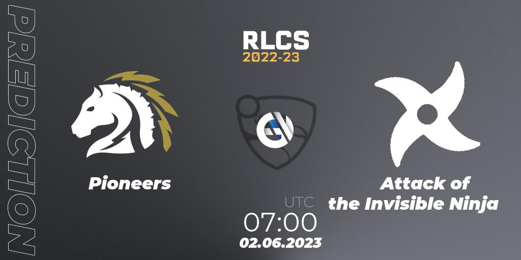 Pioneers vs Attack of the Invisible Ninja: Match Prediction. 02.06.2023 at 07:00, Rocket League, RLCS 2022-23 - Spring: Oceania Regional 3 - Spring Invitational