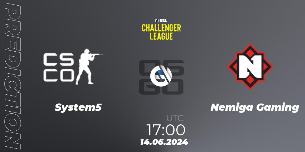 System5 vs Nemiga Gaming: Match Prediction. 14.06.2024 at 17:00, Counter-Strike (CS2), ESL Challenger League Season 47 Relegation: Europe