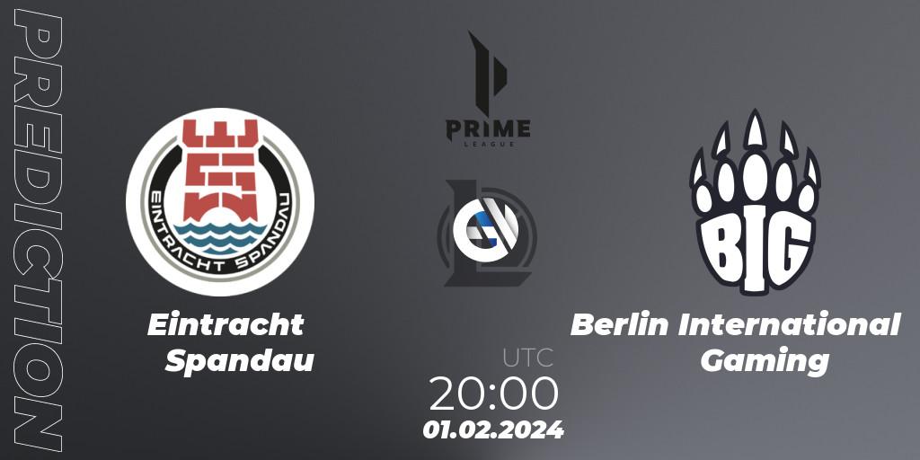 Eintracht Spandau vs Berlin International Gaming: Match Prediction. 01.02.24, LoL, Prime League Spring 2024 - Group Stage