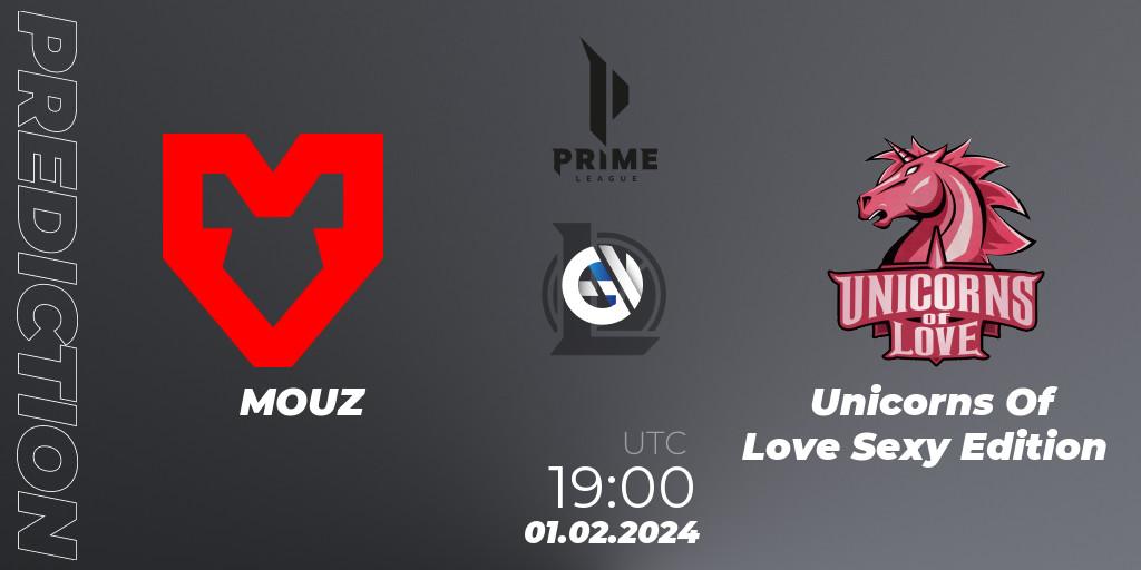MOUZ vs Unicorns Of Love Sexy Edition: Match Prediction. 01.02.24, LoL, Prime League Spring 2024 - Group Stage