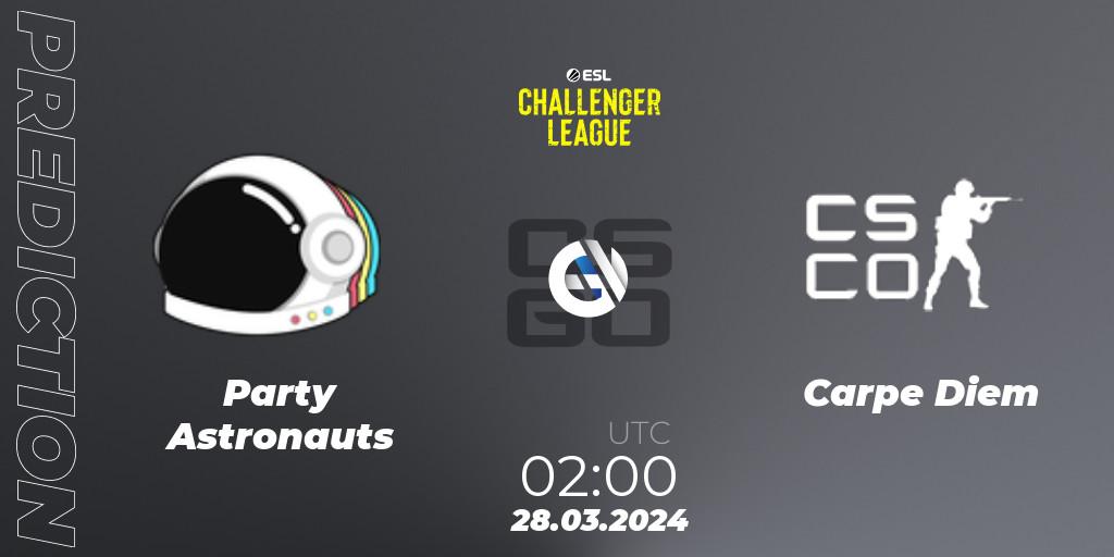 Party Astronauts vs Carpe Diem: Match Prediction. 28.03.2024 at 02:00, Counter-Strike (CS2), ESL Challenger League Season 47: North America