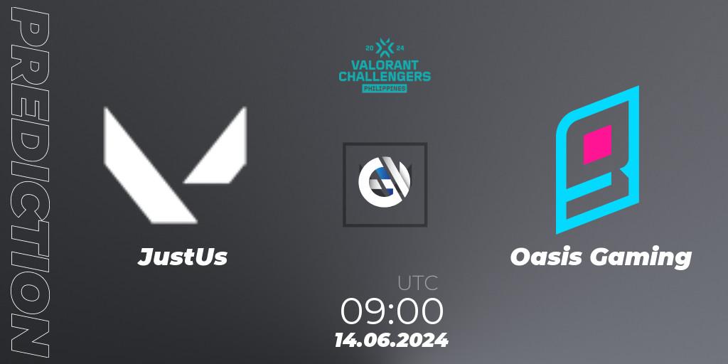JustUs vs Oasis Gaming: Match Prediction. 14.06.2024 at 09:30, VALORANT, VALORANT Challengers 2024 Philippines: Split 2