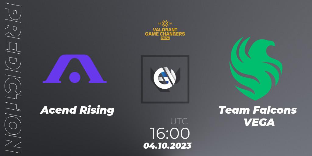 Acend Rising vs Team Falcons VEGA: Match Prediction. 04.10.2023 at 16:00, VALORANT, VCT 2023: Game Changers EMEA Stage 3 - Playoffs