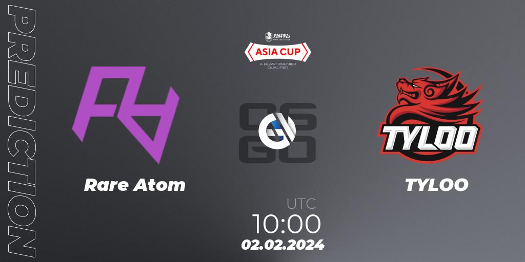 Rare Atom vs TYLOO: Match Prediction. 02.02.2024 at 10:30, Counter-Strike (CS2), 5E Arena Asia Cup Spring 2024 - BLAST Premier Qualifier