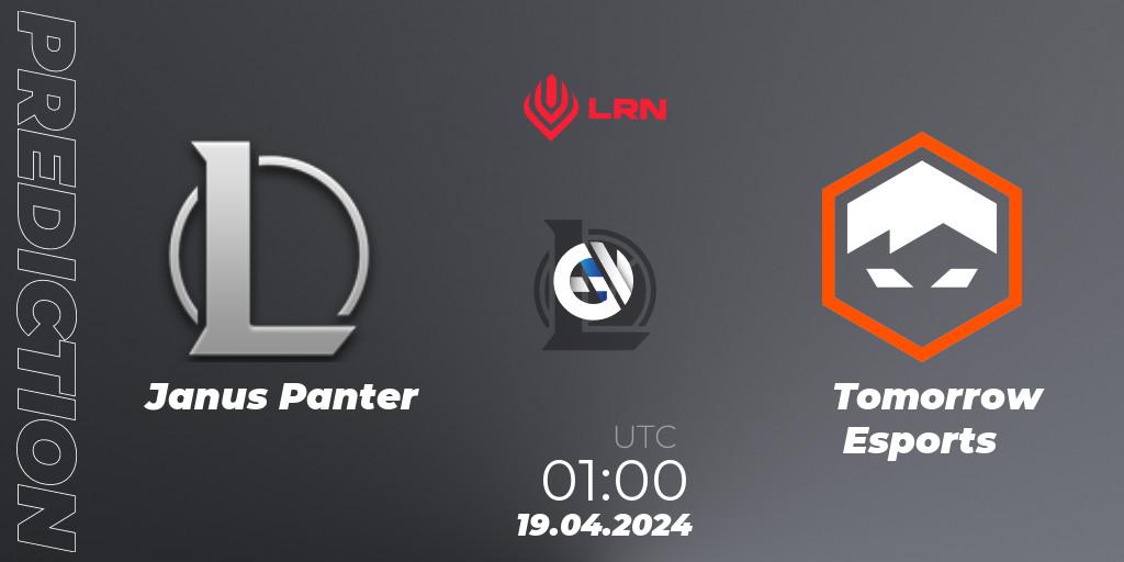 Janus Panter vs Tomorrow Esports: Match Prediction. 19.04.2024 at 01:00, LoL, Liga Regional Norte 2024