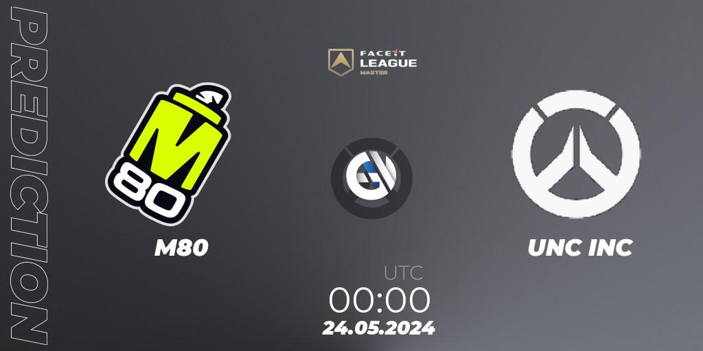 M80 vs UNC INC: Match Prediction. 24.05.2024 at 00:00, Overwatch, FACEIT League Season 1 - NA Master Road to EWC