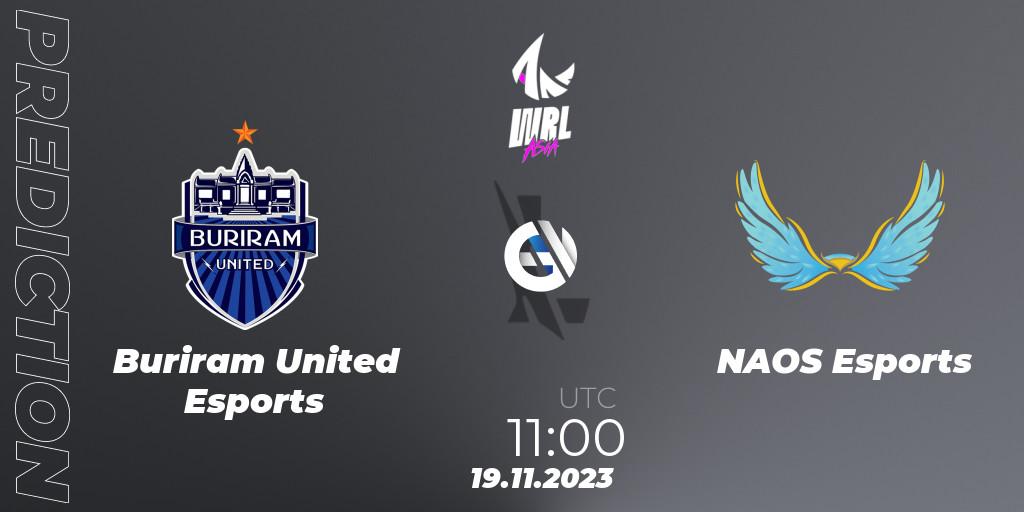 Buriram United Esports vs NAOS Esports: Match Prediction. 19.11.2023 at 10:30, Wild Rift, WRL Asia 2023 - Season 2 - Regular Season