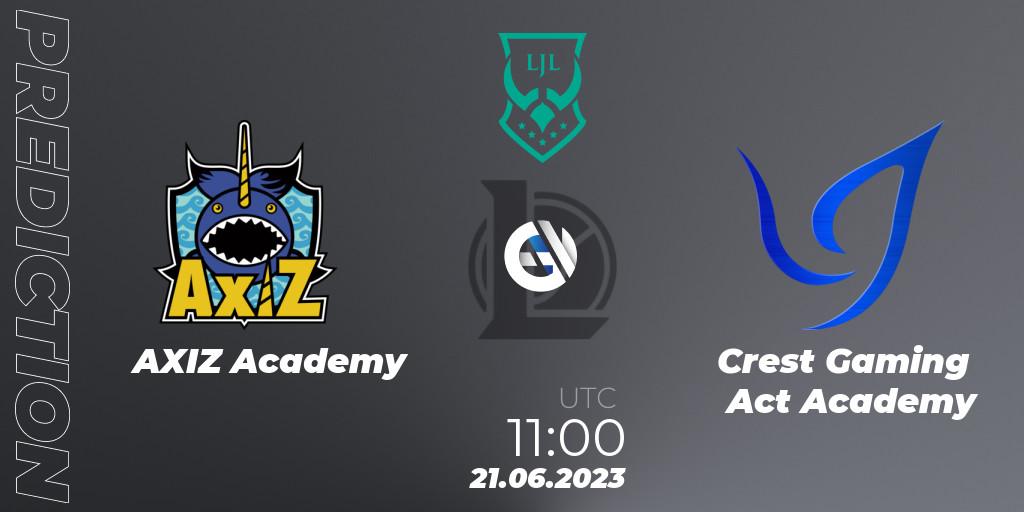 AXIZ Academy vs Crest Gaming Act Academy: Match Prediction. 21.06.2023 at 11:00, LoL, LJL Academy 2023 - Group Stage