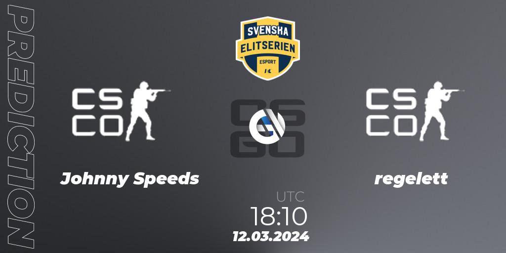 Johnny Speeds vs regelett: Match Prediction. 12.03.2024 at 18:10, Counter-Strike (CS2), Svenska Elitserien Spring 2024