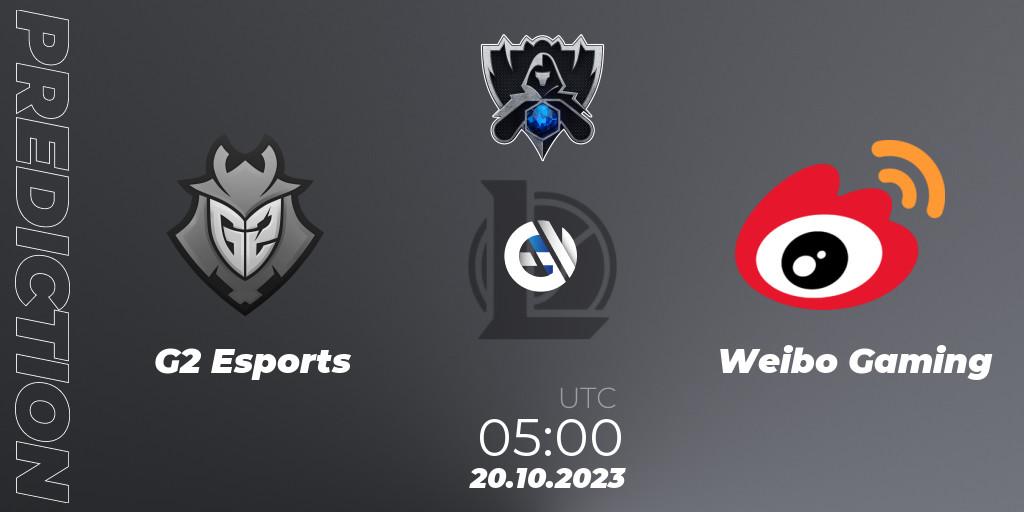G2 Esports vs Weibo Gaming: Match Prediction. 20.10.2023 at 10:20, LoL, Worlds 2023 LoL - Group Stage