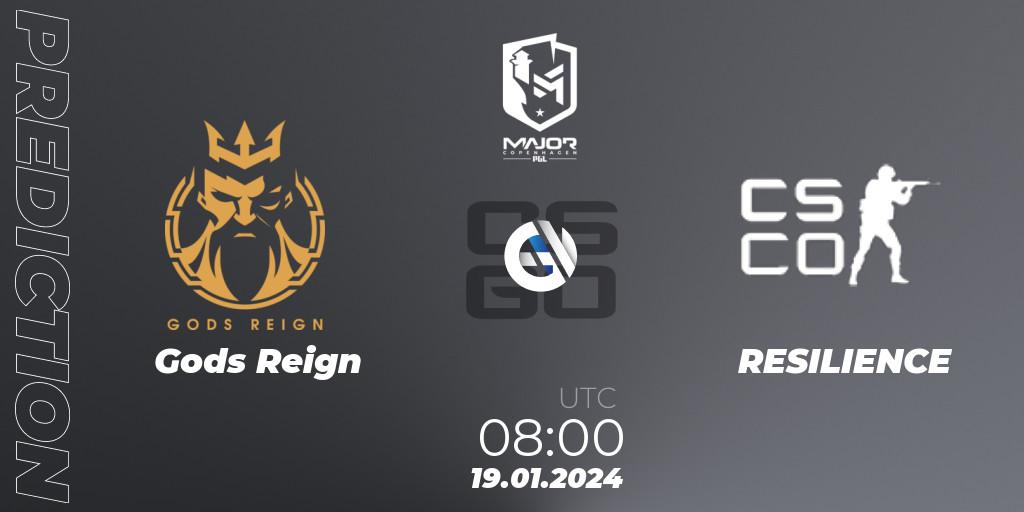 Gods Reign vs RESILIENCE: Match Prediction. 19.01.2024 at 08:00, Counter-Strike (CS2), PGL CS2 Major Copenhagen 2024 Asia RMR Closed Qualifier