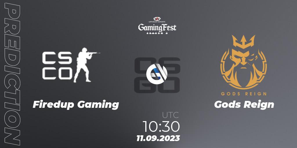 Firedup Gaming vs Gods Reign: Match Prediction. 11.09.2023 at 10:30, Counter-Strike (CS2), Upthrust Esports GamingFest Season 3