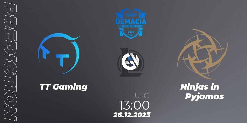 TT Gaming vs Ninjas in Pyjamas: Match Prediction. 26.12.23, LoL, Demacia Cup 2023 Group Stage