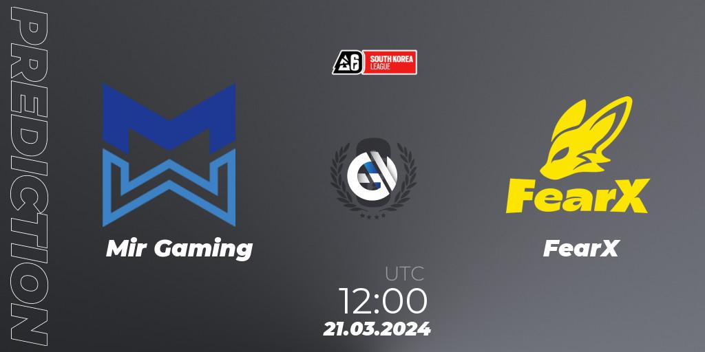 Mir Gaming vs FearX: Match Prediction. 21.03.2024 at 12:00, Rainbow Six, South Korea League 2024 - Stage 1