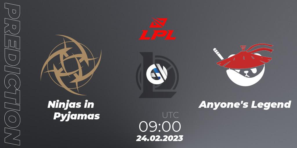 Ninjas in Pyjamas vs Anyone's Legend: Match Prediction. 24.02.23, LoL, LPL Spring 2023 - Group Stage