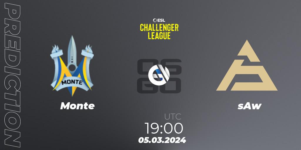 Monte vs sAw: Match Prediction. 05.03.24, CS2 (CS:GO), ESL Challenger League Season 47: Europe