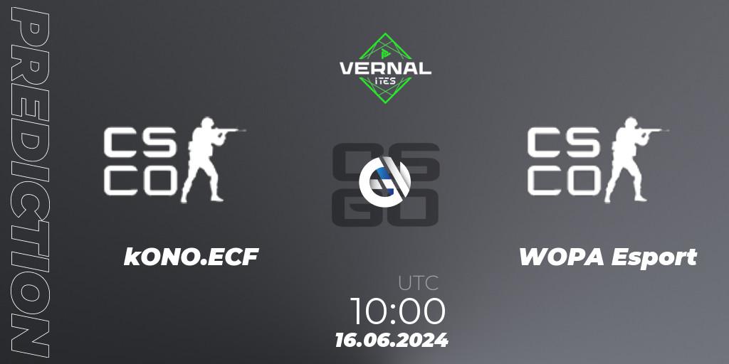 kONO.ECF vs WOPA Esport: Match Prediction. 16.06.2024 at 10:00, Counter-Strike (CS2), ITES Vernal