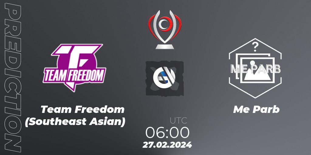 Team Freedom (Southeast Asian) vs Me Parb: Match Prediction. 27.02.2024 at 06:13, Dota 2, Opus League