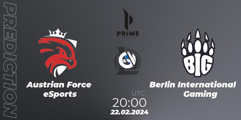 Austrian Force eSports vs Berlin International Gaming: Match Prediction. 24.01.2024 at 18:00, LoL, Prime League Spring 2024 - Group Stage