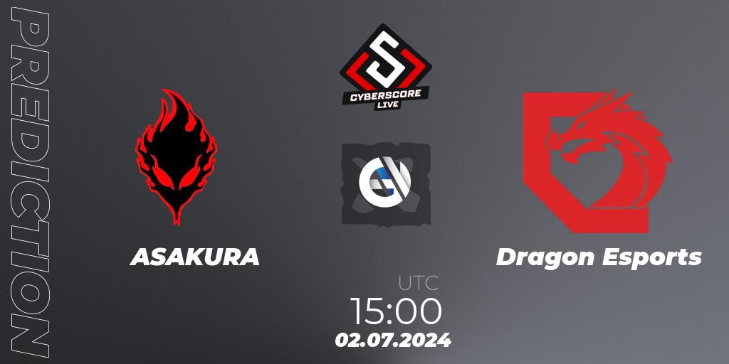 ASAKURA vs Dragon Esports: Match Prediction. 02.07.2024 at 16:00, Dota 2, CyberScore Cup