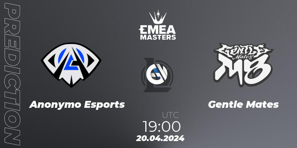 Anonymo Esports vs Gentle Mates: Match Prediction. 20.04.24, LoL, EMEA Masters Spring 2024 - Group Stage