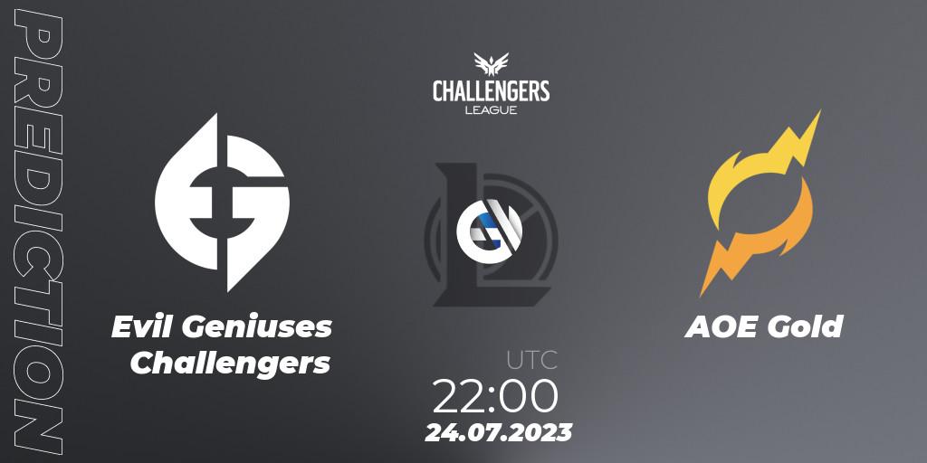 Evil Geniuses Challengers vs AOE Gold: Match Prediction. 25.07.23, LoL, North American Challengers League 2023 Summer - Playoffs