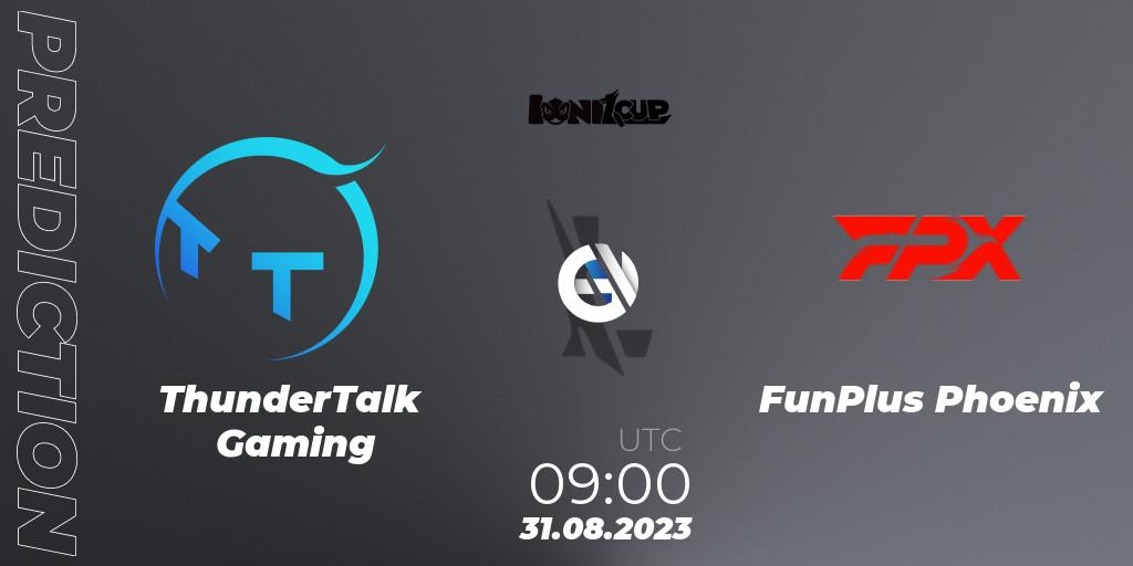 ThunderTalk Gaming vs FunPlus Phoenix: Match Prediction. 31.08.2023 at 09:00, Wild Rift, Ionia Cup 2023 - WRL CN Qualifiers