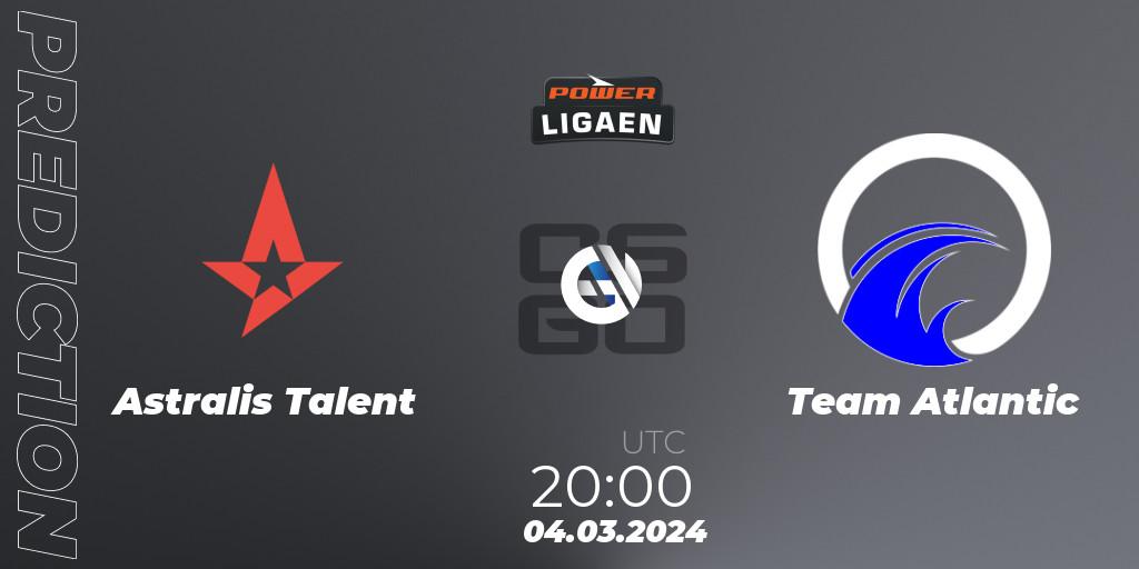 Astralis Talent vs Team Atlantic: Match Prediction. 06.03.24, CS2 (CS:GO), Dust2.dk Ligaen Season 25