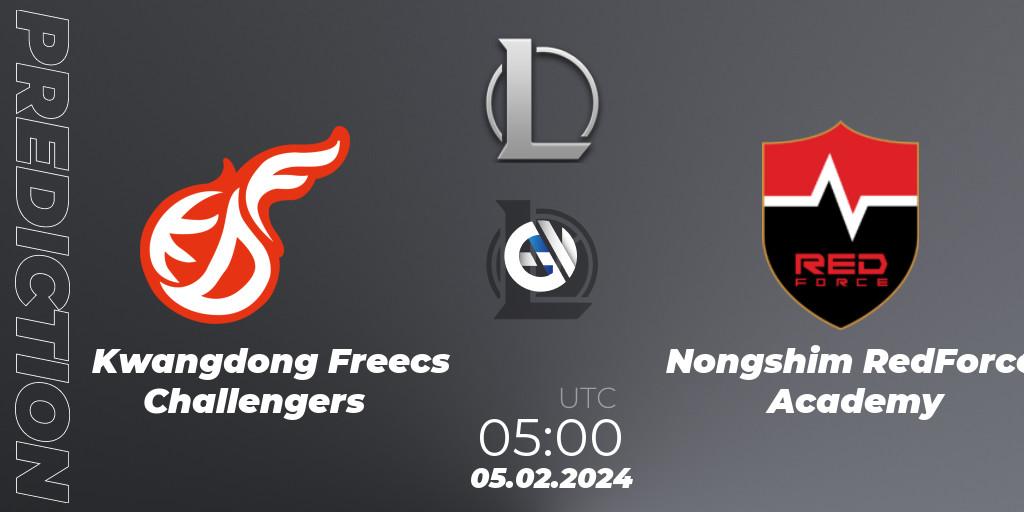 Kwangdong Freecs Challengers vs Nongshim RedForce Academy: Match Prediction. 05.02.24, LoL, LCK Challengers League 2024 Spring - Group Stage
